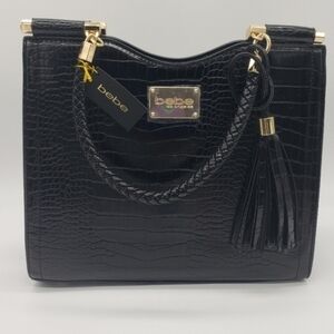 BEBE Black Natalie Croco Shoulder Tote